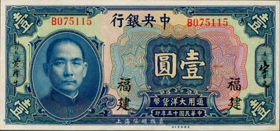 民国十五年（1926年）中央银行大洋壹圆，福建地名，森本勇先生藏品，九八成新