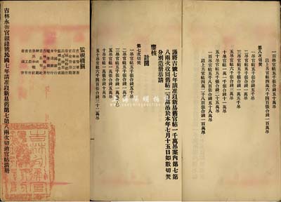 1918年《吉林永衡官银钱号民国七年请准以新易旧第七第八两次切销官帖清册》1份，内中详细记录两次切焚官帖200万吊之各面额券明细数目，且由吉林督军署、省公署、省会警察厅、省城商务总会、高等检察厅、中国银行、交通银行、殖边银行等16家机构会同监视；此清册对研究吉林永衡官银钱号纸币史极富参考价值，保存甚佳，敬请重视