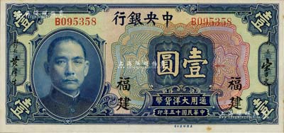 民国十五年（1926年）中央银行大洋壹圆，福建地名；海外藏家出品，九八成新