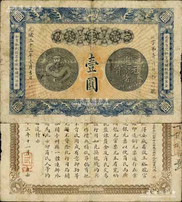 光绪三十三年（1907年）安徽裕皖官钱局壹圆，白尔文先生藏品，七成新