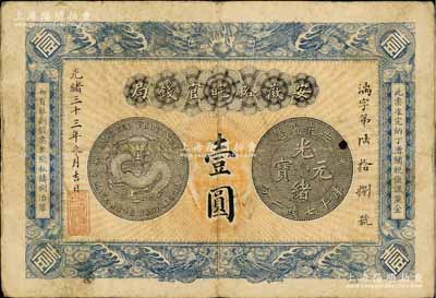 光绪三十三年（1907年）安徽裕皖官钱局壹圆，背面告示文字清晰；柏文先生藏品，八成新