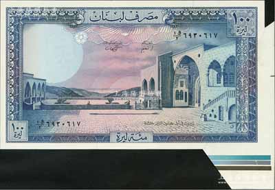 1988年黎巴嫩银行100镑，错版券·右下角大福耳，九八成新