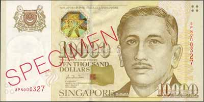 新加坡（1999年）10000元票样，全新