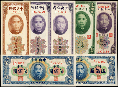 中央银行关金共7枚，详分：美钞版1930...