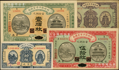 财政部平市官钱局铜元票共4种不同，详分：...