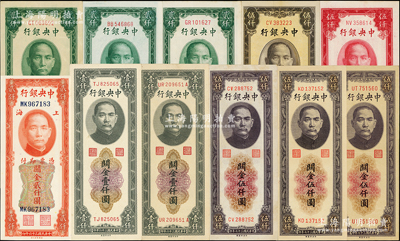 中央银行关金共11枚，详分：美钞版194...