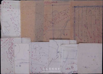 民国至解放初期航运图共14份，其中11份为手绘，内有“黄海北部及渤海”、“铜沙浅滩”、“连烟线潮流图”、“黄海南部主要航线实测水深图”、“大沽口至曹妃甸略图”、“天津港平面图”、“中国沿海灯站全图”等，尺寸不一，保存尚佳，敬请预览