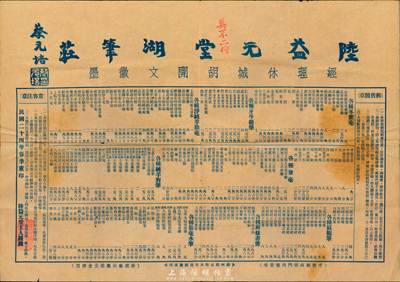 民国二十四年（1935年）陆益元堂湖笔庄广告一张，由蔡元培先生题字，上印各种湖笔之售价，品种多达数百种；陆益元堂湖笔庄乃苏州观前街之百年老字号，创建于道光元年（1821年），也是今天苏州名店“东来仪”的前身；保存尚佳，敬请预览