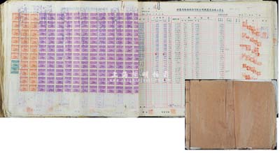 1949年招商局轮船股份有限公司机器造船厂工资表1本，内包含1949年第一季度各部门职员工资信息，且内贴多枚民国税票，极富史料价值，亦适合于股份制公司之实物展览，保存尚佳，敬请预览