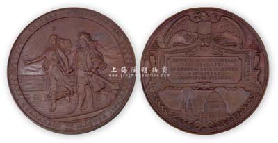 1893年美国芝加哥世博会纪念大铜章1枚，正面为哥伦布与女神图，背有鹰、白宫及世博会纪念文字，图案雕刻极为精致，少见且保存极佳，敬请关注