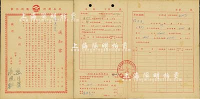 1952年天津市第六区消费合作社社员股金分红通知书，肆股计16000元（分得51年红利2409元），上印“抗美援朝、卫国保家”口号，八成新