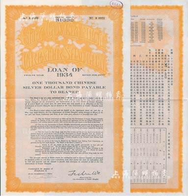 民国二十三年（1934年）上海市市政公债...