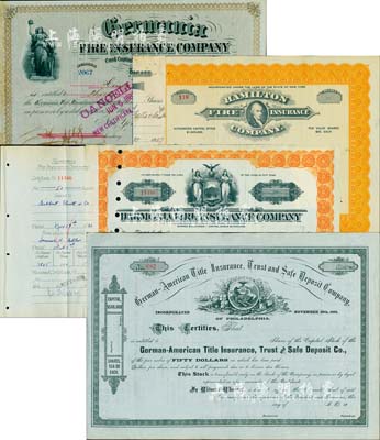 外商保险公司老股票4种，详分：1882年...