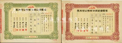 民国三十七年（1948年）华丰搪瓷股份有限公司股票2种，详分：棕色优先股拾万股计国币壹百万圆、绿色普通股拾万股计国币壹百万圆；八成新