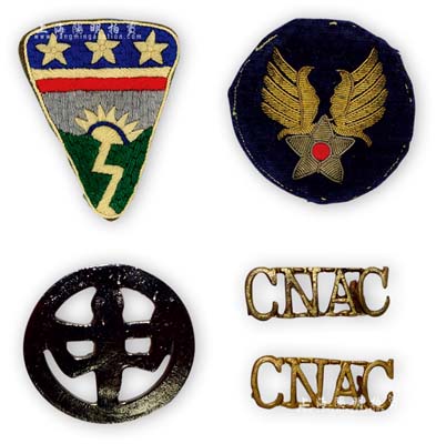 抗战时期“飞虎队”驼峰航线臂章、帽徽、领章共3种全套，源于美国回流，保存甚佳，敬请预览