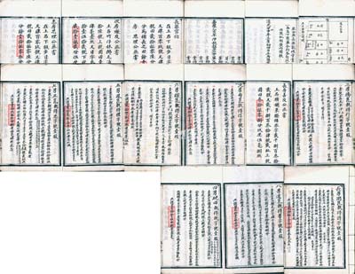 嘉庆乙亥年（1815年）至道光甲申年（1824年）广东“济美堂”田产股份合约1册，事为黄灿氏将祖上田产壹顷伍拾亩，按肥瘠搭配，编列文、行、忠、信、诗、书、执、礼字号，分为八股给八男（即8个儿子），内中详细说明均分田产之经过细节、八男所分田产股份之明细及位置图等，并请业师、堂伯及舅父8人共同签名作证；此合约先订立于嘉庆乙亥年（1815年），至道光甲申年（1824年）再嘱书补充，全