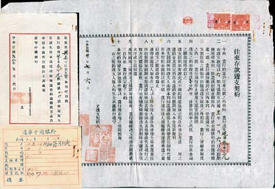 民国廿年（1931年）辽宁中国银行“往来抵押透支契约”一份，同意泰兴公司透支现洋叁千元，且附有公函1则、借户卡片1张；保存甚佳，敬请预览