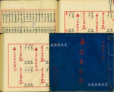 1951年《先施公司·各号来往部》账簿一厚册，内中记录先施公司与浙江兴业银行、上海商业储蓄银行、通商银行、金城银行、中国实业银行、永亨银行、东亚银行等各银行及电力公司、电话公司、新华洋行、中国信托公司等39家之来往账目情况；先施公司，乃民国“四大百货公司”之一，此账簿既具史料研究价值，又适用于老股票之辅助展览；保存甚佳，敬请预览