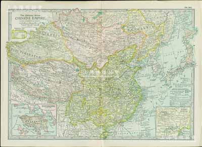 1902年《中华帝国地图》（Chinese Empire）1张，在纽约印制，尺寸412×297mm，其上地名之标注极为详尽，对研究清代之地理状况极富裨益；源于海外回流，保存极佳，敬请预览