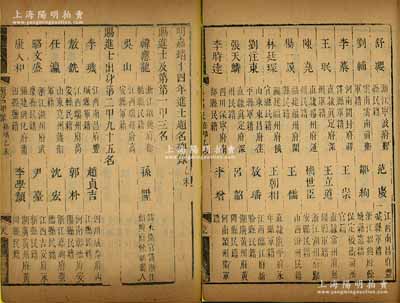 1535年《明嘉靖十四年进士题名碑录（乙未科）》1册，内中详列一甲、二甲和三甲进士共325人之名次、籍贯等情，且包含状元韩应龙（越剧《方卿见姑》之人物原型）、郭朴（内阁次辅、武英殿大学士）、赵贞吉（明代名臣，与杨慎、任翰、熊过并称“蜀中四大家”）等诸多名人，属明代科举之重要历史文献，罕见且保存尚佳，敬请预览