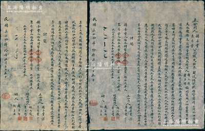 民国三十四年（1945年）文水县“祥记号杂货商行”股份合同共2份，事为“德善堂、东厚堂合夥在文水县郑家庄村开设祥记号杂货商行生理，各入福本国币15000元作财股壹股，每三年为大账之期，所得之盈余按11成均分，其中财股按6成、人力股按4成、公积金按1成”，并言明人事及公议等情；人力股，乃传统商业之激励制度，当商号获利后，财东按银股分红，店夥按力股分红，且不承担亏损责任，正因如此，