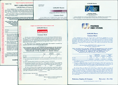 1994至1997年美国MRV Communications、ISSI、UUNET Technologies、DIAMOND和Positron Fiber Systems公司招股书共5册不同，源于海外回流，保存甚佳，敬请预览