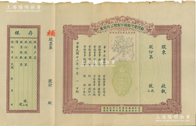 民国廿二年（1933年）苏州电汽厂股份有限公司股票，未填用发行，上印该厂营业区域图颇为精致，票上董事长费仲深乃苏州著名绅商（即晚清名臣吴大澄女婿、诗人柳亚子表舅费树蔚氏），而常务董事孙衡甫乃四明银行董事长兼总经理；苏健先生藏品，八成新