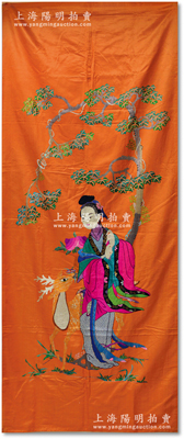 清末“麻姑献寿”特大型刺绣画一幅，尺寸820×2038mm，形制美观，颇为难得；海外回流，保存甚佳，敬请预览