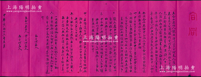 民国卅五年（1946年）天津“立合办契约”1份，事为“饶用泽（资方即甲方）、泰孚父子公司（权利方即乙方）与许克光、郑栋臣、高静箐等4人（人力方即丙方）欲共同合夥购买美国海陆军在太平洋冲绳岛等处所存各种物资”，由“甲方出资本美金20至100万元，乙方负责联络美国海陆军并订立购买手续、且在大通银行等办理信用证及押汇等，丙方出人力，议定纯益金分作10成，甲乙两方得八成、丙方得二成”等