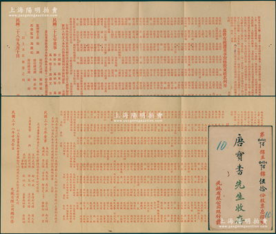 民国四大百货之先施公司“有被选董事资格股东姓名”名录共2份不同，分别发行于1939年和1949年，上印大量股东芳名，专为董事换届而印制，并附股票封套1个；陈伟国先生藏品，八成新