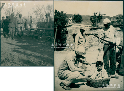 抗战时期著名革命摄影家、晋察冀画报社主任沙飞所摄之八路军老照片（原照）共2张不同，尺寸分别为105×137mm和139×110mm，详分：①“聂荣臻将军抚摸日本小姑娘兴子的头”老照片1张，背面写有“托村民用筐把小女孩兴子送回敌方，聂抚兴子头”字样；②“聂荣臻将军视察晋察冀边区军队”老照片1张，时聂荣臻担任晋察冀军区司令员兼政治委员；此二照片历史意义重大，且在党史书籍和新闻媒体中