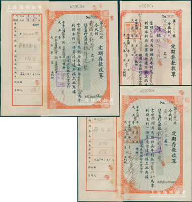 1923至1929年横滨正金银行北京分行定期存款收单共3张不同，分由齐白石（著名书画家，背有其盖章）、恒次馨（毓朗贝勒次女、末代皇后婉容继母）、载涛贝勒爷（光绪之弟）存款大洋银2200、9000和5000元，此种名人存单存世稀见，八成新