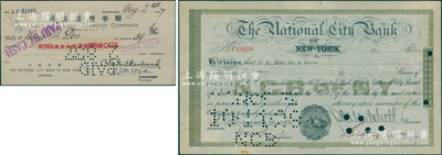 1929年美商花旗银行股票，绿色1股（每股20美元），中国外商银行老股票之珍罕品；源于前辈名家之典藏，八成新（附送：1937年上海花旗银行支票1枚，其上英文行名与老股票一致，以供印证！）