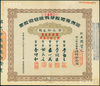 民国二十四年（1935年）滦州矿地股分有...