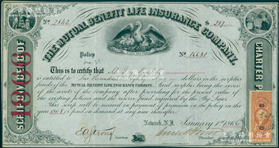 1866年（美商）互利人寿保险公司股票，...
